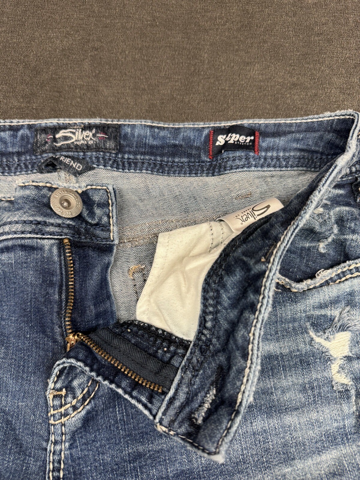 Silver Girlfriend Jeans Womens 32 x 29 Dark Wash Super Stretch