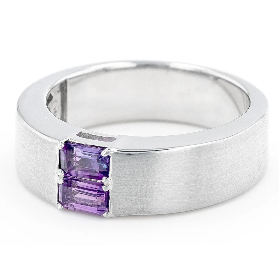 0.51 Ctw Lab Created Amethyst 14K White Gold Over Birthstone Band Men's Ring - Image 2 of 4