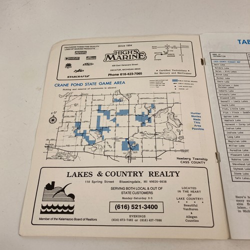 Michigan Cass And Van Buren Counties 74 Lake Maps Bright Spot Maps 1989 - Picture 11 of 22