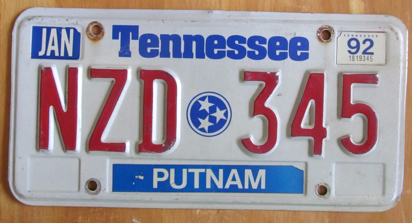 Tennessee 1992 PUTNAM COUNTY License Plate NZD 345 eBay