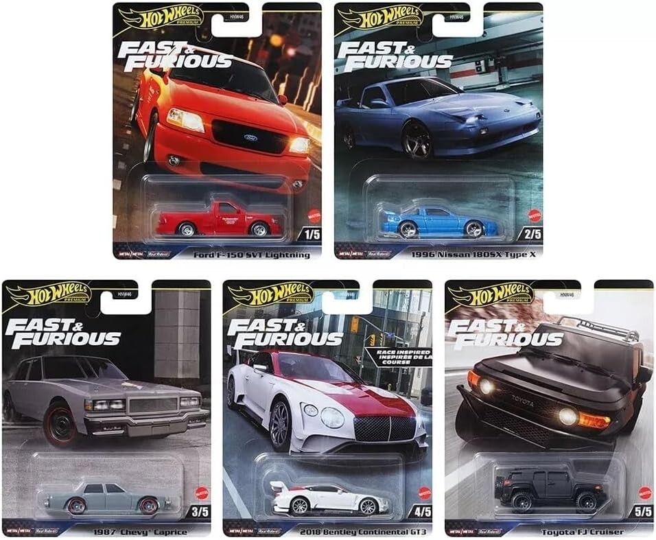 NEW 5-PACK Hot Wheels Premium Fast & Furious 1:64 Die-Cast Cars