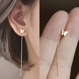 Authentic Long Thread Piercing Danglers Chain Drop Threader Earring 14K Yellow Gold Plated