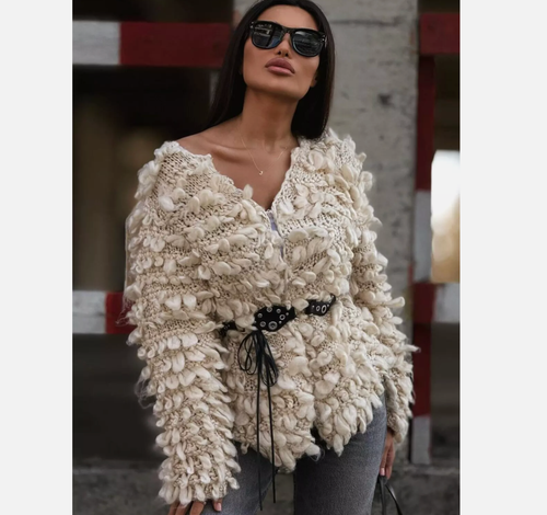 Zara Textured Chunky Knit Cardigan Jacket Beige Cream Size S M 0021/107 New - 第 1/17 張圖片
