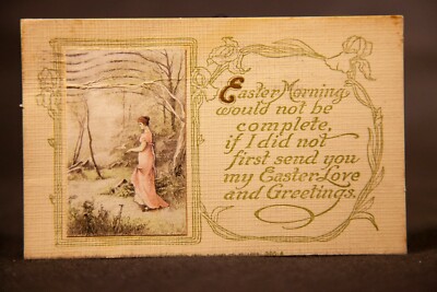 1911 Easter Card, Duotone Easter Postcard On Heavy Linen Like Card Stock