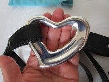 Tiffany  Co Peretti Sterling Silver Huge Open Heart Belt Buckle Leather Belt