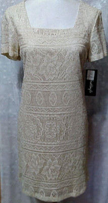 New GIORGIO SANT'ANGELO Vintage Size 12 Shift Dress LUXE Crochet Metallic Gold
