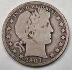 《SILVER》1907-D  (.3617 OZ SILVER) Barber Silver Half Dollar  《SILVER》