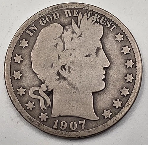《SILVER》1907-D  (.3617 OZ SILVER) Barber Silver Half Dollar  《SILVER》