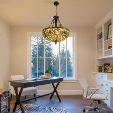 Vintage Style 5-Light Stained Glass Pendant Chandelier Ceiling Fixture