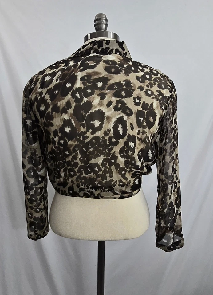 Blusa envolvente frontal Chicos 100 % seda transparente con estampado de leopardo animal talla 1 Foto 2 de 4