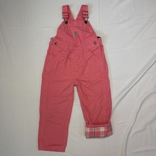 Carhartt OX9712-G Pink Overalls Youth Size 4T Plaid Flannel Lined Loose Fit Bibs