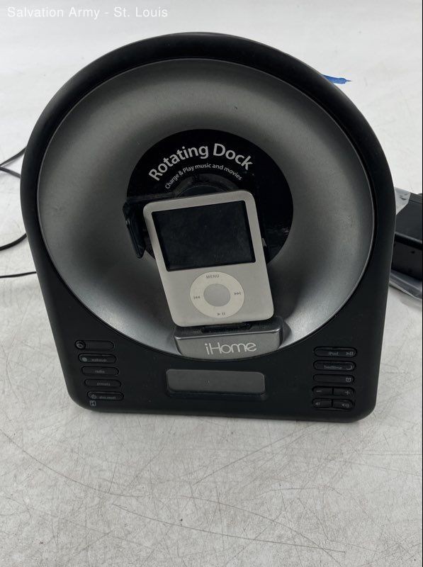 IHome Black Gray Stereo Clock And Motorized Rotating Dock With Charger photo IHome Black Gray Stereo Clock And Motorized Rotating Dock With Charger featured image