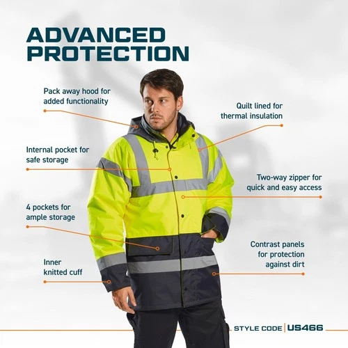 Hi-Vis Contrast Traffic Jacket Viz Insulated Safety Visability Work Wear Rain... image 4