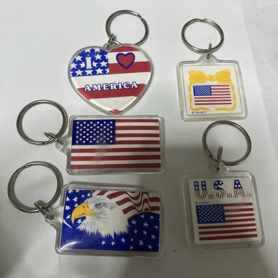 5 Items I Love America USA Flag Keychain & Red White & Blue Eagle Flag