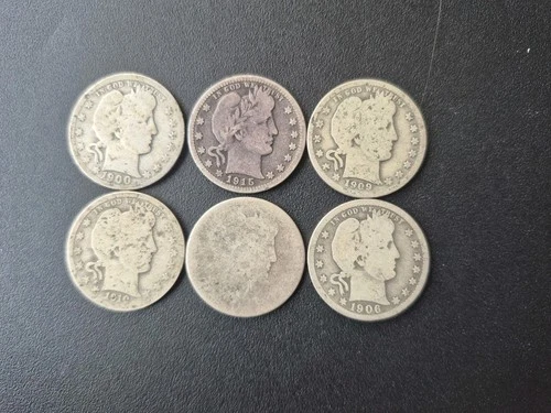 Lot Of 6 Barber Quarters 90% Silver