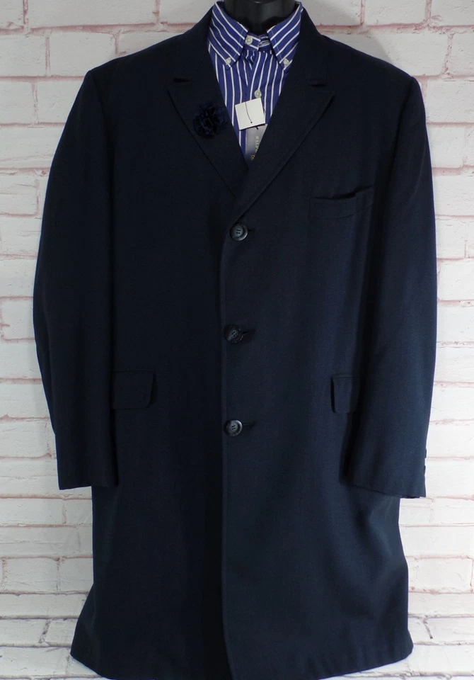 Abrigo abrigo 44R vintage 1950 hecho a medida azul marino de un solo pecho EE. UU. Foto 4 de 4