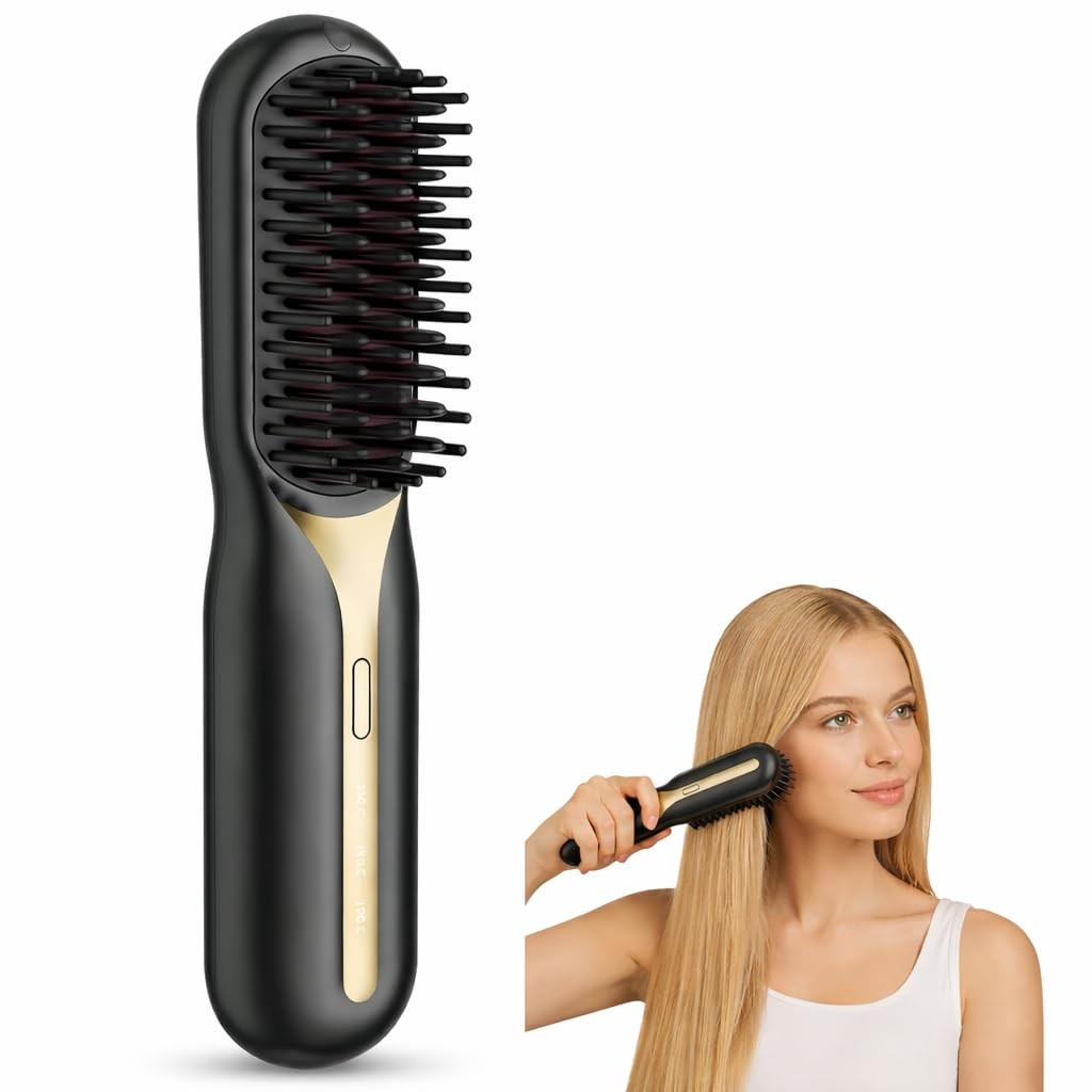 Upgraded Cordless Hair Straightener Brush, Portable Mini One Size, Black
