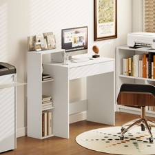 Desk with Storage, Computer Desk with 3 Open Shelves and Drawer, White