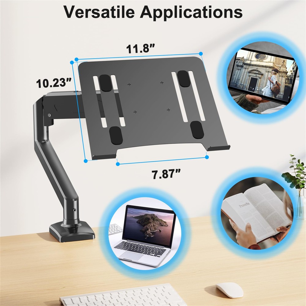 2-in-1 Gas Spring Laptop Stand Desk Mount for Monitor and Laptop Support