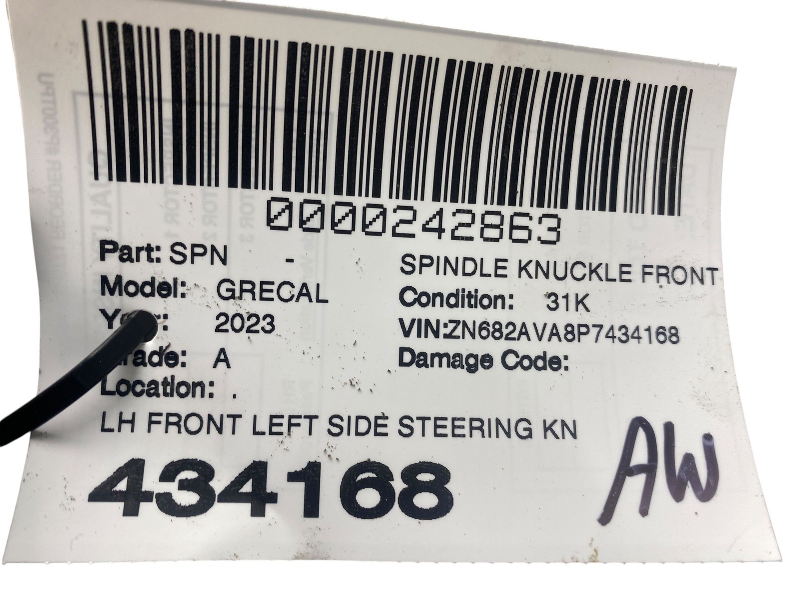 2023 MASERATI GRECALE M182 FRONT LEFT STEERING KNUCKLE HUB SPINDLE WHEEL BEARING