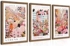 Floral Wall Art Set of 3, Colorful Flower Market Canvas Wall Decor Paintings,...