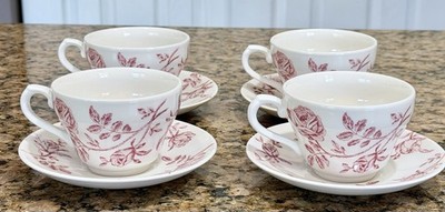 Churchill Antique Rose Pink England 8 Pc Cup & Saucer Set Floral Toile EC