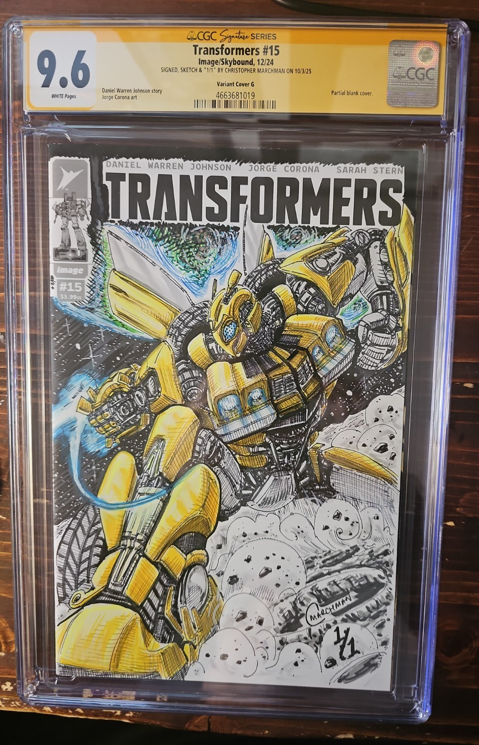Transformers #15 Christopher Marchman 1/1 Bumblebee Sketch CGC SS 1 of 1