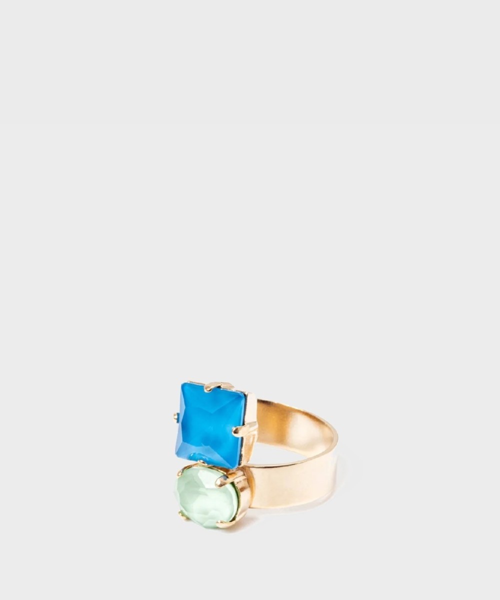 Сирены Sodini anello a due cristalli verde e blu 552032