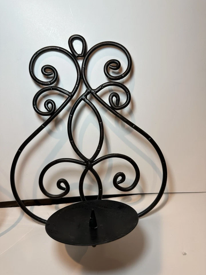 Pair of Rustic Scroll Ornate Metal Wall Mounted Candle Sconces - Image 4 of 4