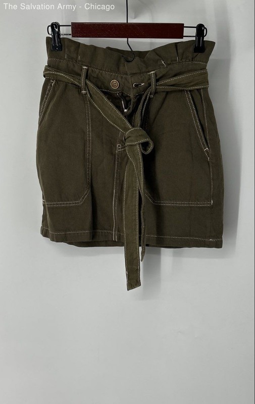 Free People Womens Green Flat Front Pockets Belted Casual Mini Skirt Size 0
