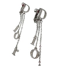 Christian Dior Silver Crystal Dangly Spell-Out Logo Clip-On Earrings
