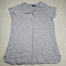 Tahari Tunic Dress Womens 2X Blue Short Sleeve 100% Linen Vneck Shift Lagenlook