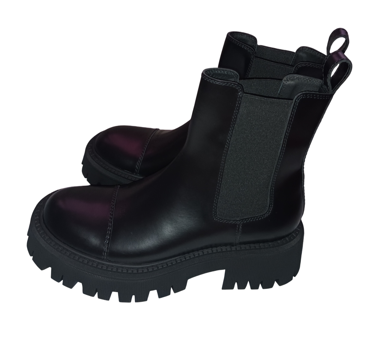 Balenciaga Womens Tractor Lug-Sole Leather Chelsea Boots in Black