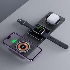 3 IN 1 Magnetic Folding Wireless Charger Station For IPhone Transparent Fast Cha