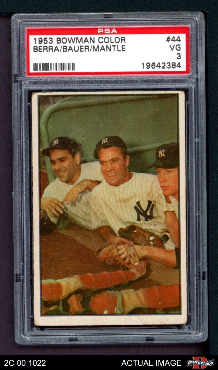 1953 Bowman #44 Mickey Mantle / Yogi Berra / Hank Bauer Yankees HOF PSA 3 - VG