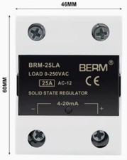 This is a BERM BRM-25LA Solid State Regulator (SSR).  25 A 0-250 Vac 4-20 Ma
