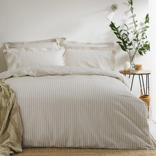 furn. Yard Hebden Mélange Stripe Cotton Duvet Cover Set - Ultra Soft Reversible Ba...