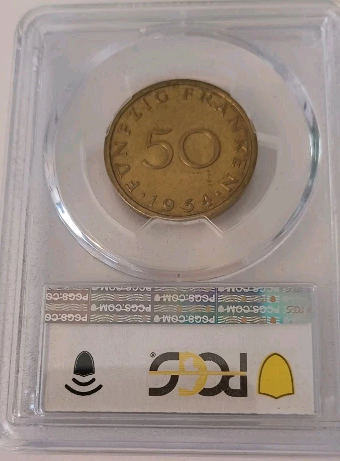 Saarland 1954 PCGS SP65  KM-E5 Essai  50 Franken PROOF - Image 3 of 3