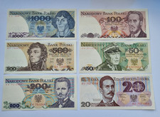 Polish banknotes - 1982-88 - 20-1000 zlotych - 6 notes UNC new / Uncirculated