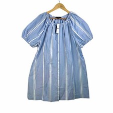 J.Crew Puff-sleeve popover dress in striped cotton poplin preppy coastal sz L