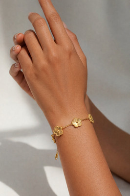 Gold Blume Armband Edelstahl wasserdicht elegant Klee Stil Geschenk