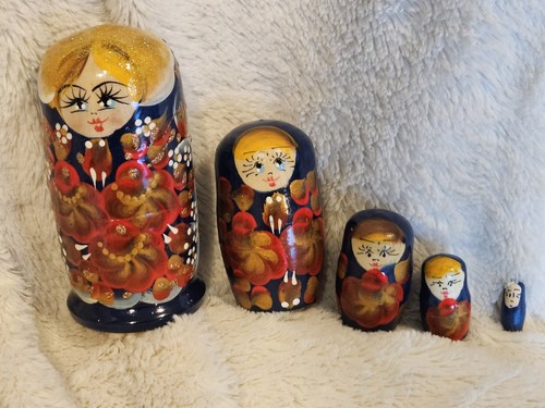 Vintage polnische verschachtelte Puppen - 5er Set - handbemalt - 5" groß - glänzende Oberfläche - Bild 1 von 17