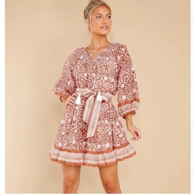 CLEOBELLA Gwen Mini Dress Anila Block Print Orange White Sz S $198 {TT6}