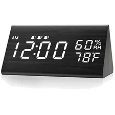 Modern LED Wooden Alarm Clock with Adjustable Brightness – 3 Alarm Settings