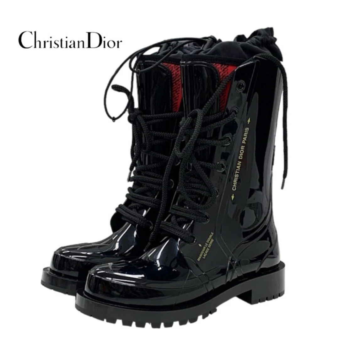 Bottes Dior Christian chaussures courtes caoutchouc noir pluie lacets occasion TIEE 0