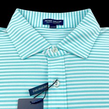 Peter Millar Crown Crafted Performance Mesh Striped Polo Turquoise White XL