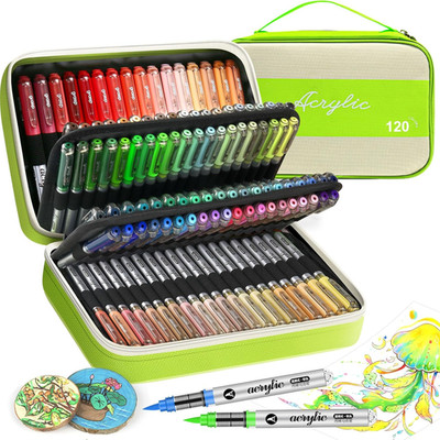 120 Color Acrylic Paint Markers Set   Soft Brush Tip Acrylic Paint Pens and Mark