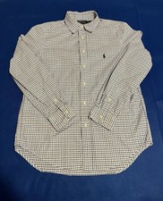 Polo Ralph Lauren Boys L 14-16 Blue White Check Button Up Shirt Natural Stretch
