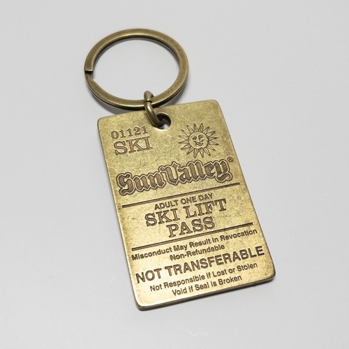 Vintage Brass Ski Lift Pass Keyring Sun Valley Idaho Resort Souvenir