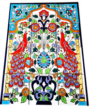 Handbemalte Fliesen Fliesenbild Mosaik Fliesen 45x60 Kacheln Pfau Orientlisch